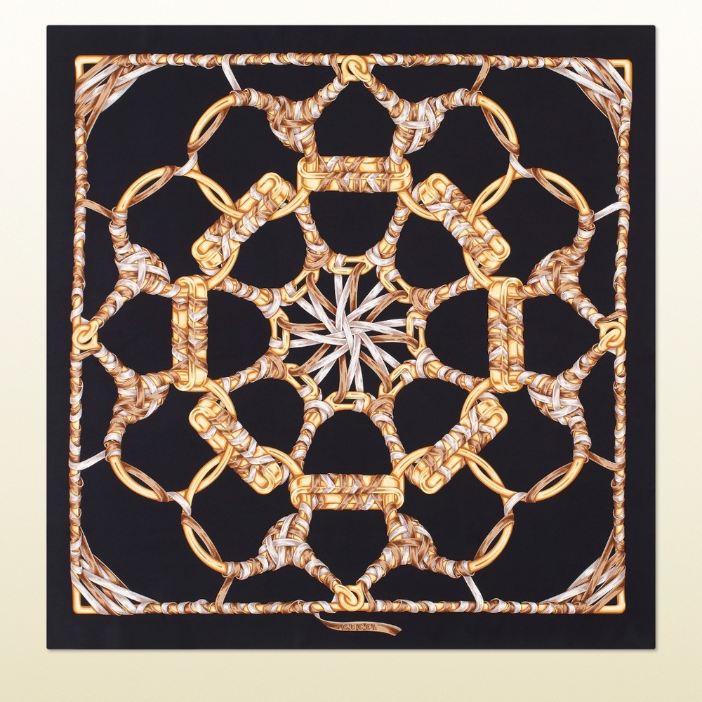 New Gucci Scarf Iconic Print Black Silk Wrap with Gucci Gift Box - Picture 2 of 16
